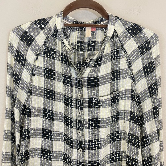 Anthropologie Pilcro Black Plaid Long Sleeve Stitch Button Down Shirt Size XS - Picture 7 of 12